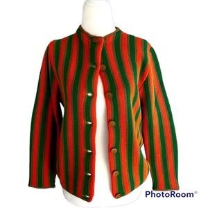Majestic Sweater Vintage Green and Orange Stripe 1960’s era Size Medium RARE!!!